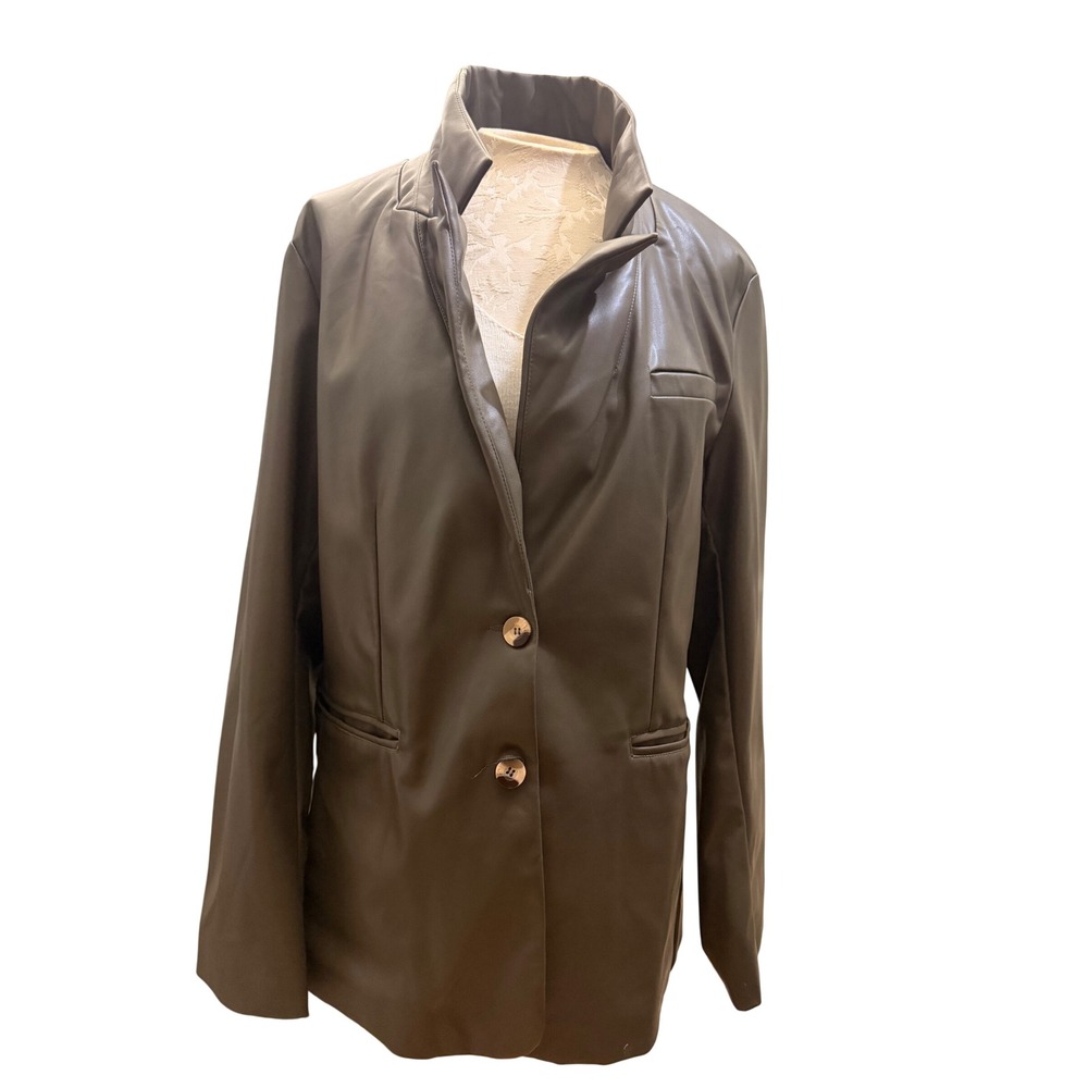 Stoosh Women Olive Green Faux Leather Blazer Jacket JKJR2826 Size XL NEW